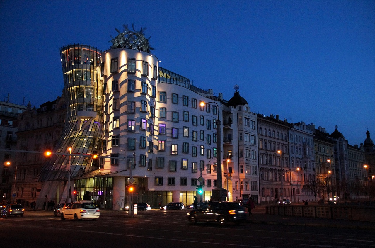 the dancing house, ginger, fred, waterfront, architecture, building, modern, prague, interesting
